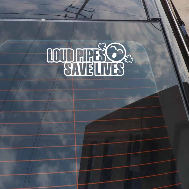 13CM*5CM Funny LOUD PIPES SAVE LIVES JDM Vinyl Car-styling Car Sticker Black Silver C11-2113