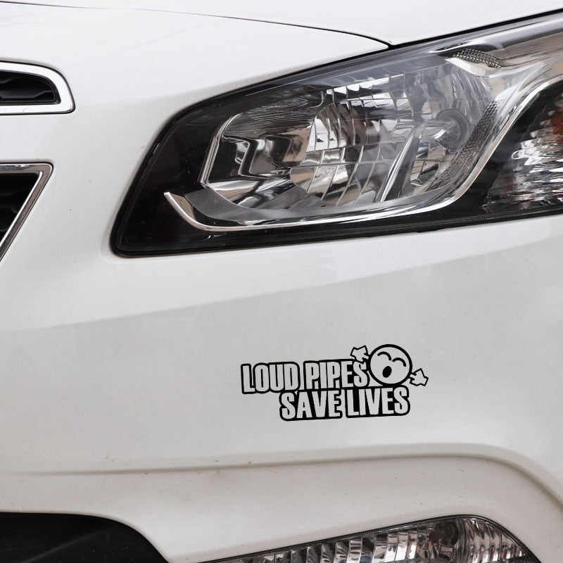 13CM*5CM Funny LOUD PIPES SAVE LIVES JDM Vinyl Car-styling Car Sticker Black Silver C11-2113