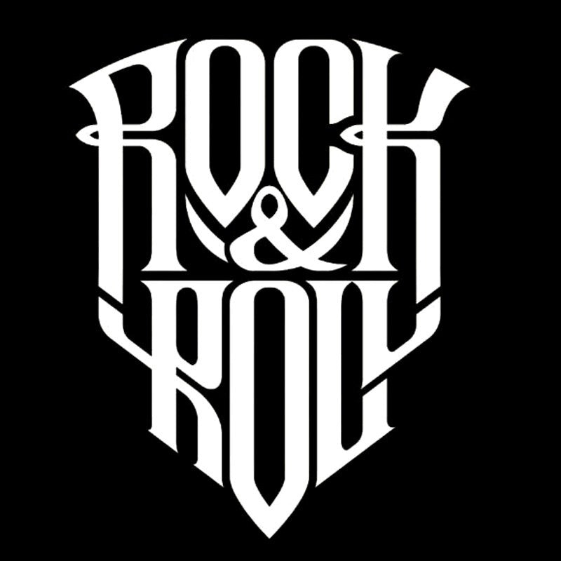 12CM*14.9CM Cartoon text Rock and Roll Decal Vinyl Black/Silver Car Sticker C22-0712