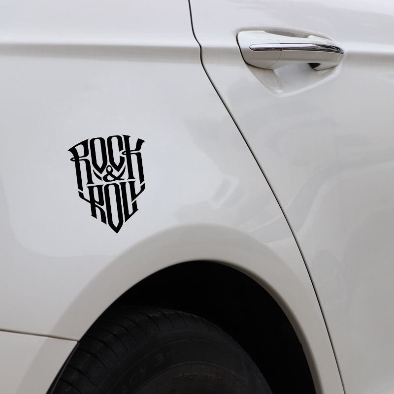 12CM*14.9CM Cartoon text Rock and Roll Decal Vinyl Black/Silver Car Sticker C22-0712