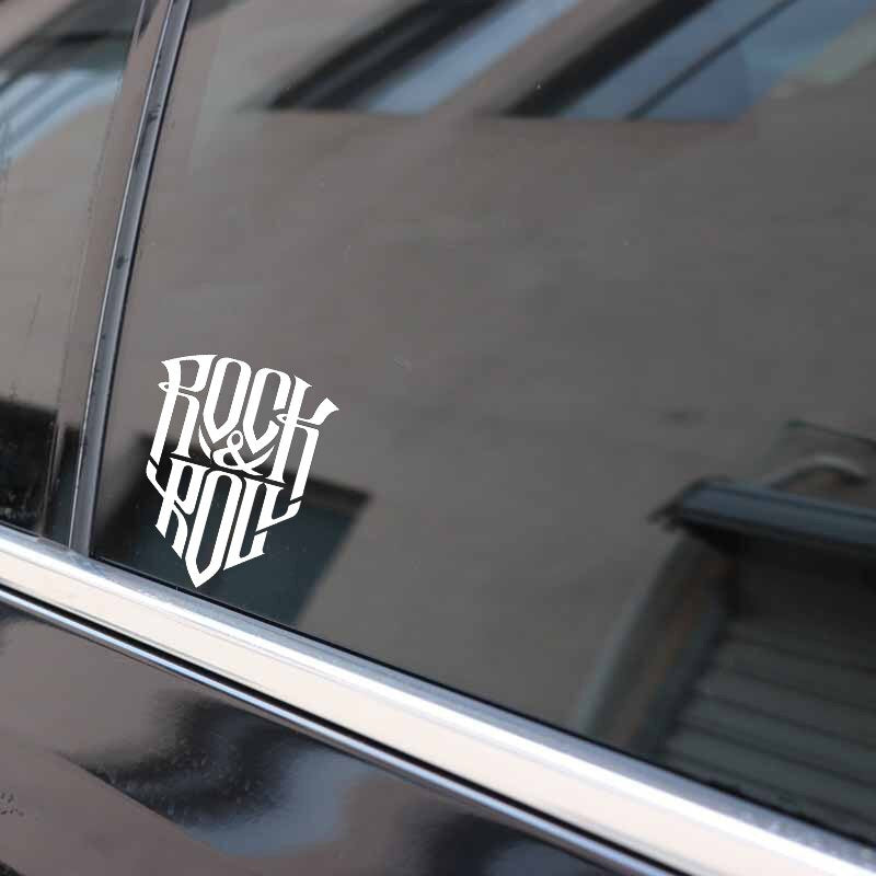 12CM*14.9CM Cartoon text Rock and Roll Decal Vinyl Black/Silver Car Sticker C22-0712