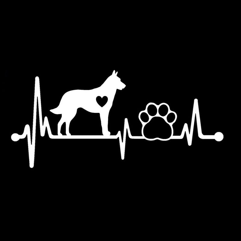15.1CM*6.9CM Belgian Malinois Heartbeat Lifeline Paw Vinyl  Decal Black/Silver Car Sticker C22-1048