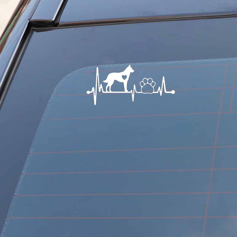 15.1CM*6.9CM Belgian Malinois Heartbeat Lifeline Paw Vinyl  Decal Black/Silver Car Sticker C22-1048