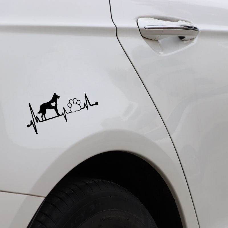 15.1CM*6.9CM Belgian Malinois Heartbeat Lifeline Paw Vinyl  Decal Black/Silver Car Sticker C22-1048