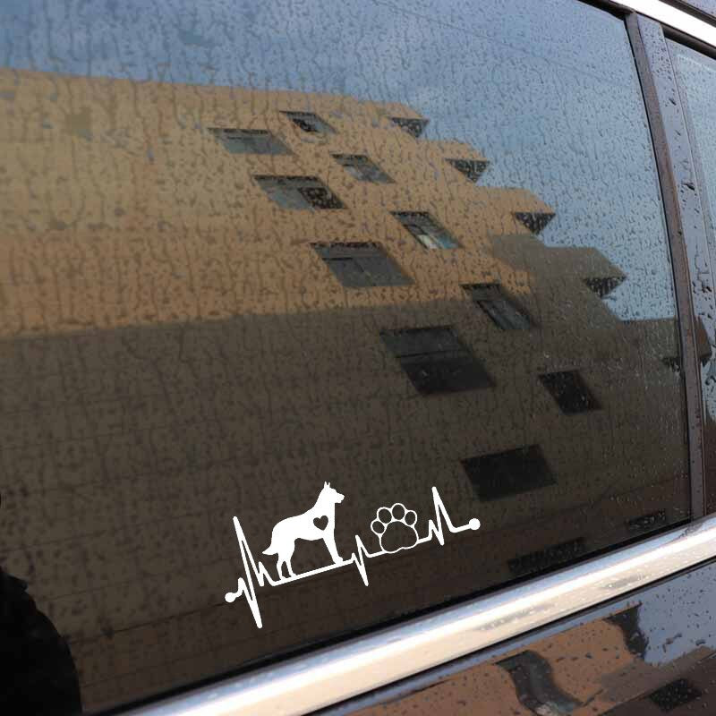 15.1CM*6.9CM Belgian Malinois Heartbeat Lifeline Paw Vinyl  Decal Black/Silver Car Sticker C22-1048