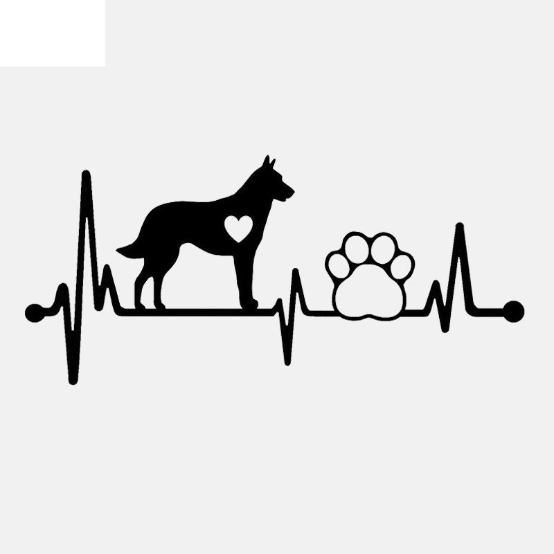 15.1CM*6.9CM Belgian Malinois Heartbeat Lifeline Paw Vinyl  Decal Black/Silver Car Sticker C22-1048