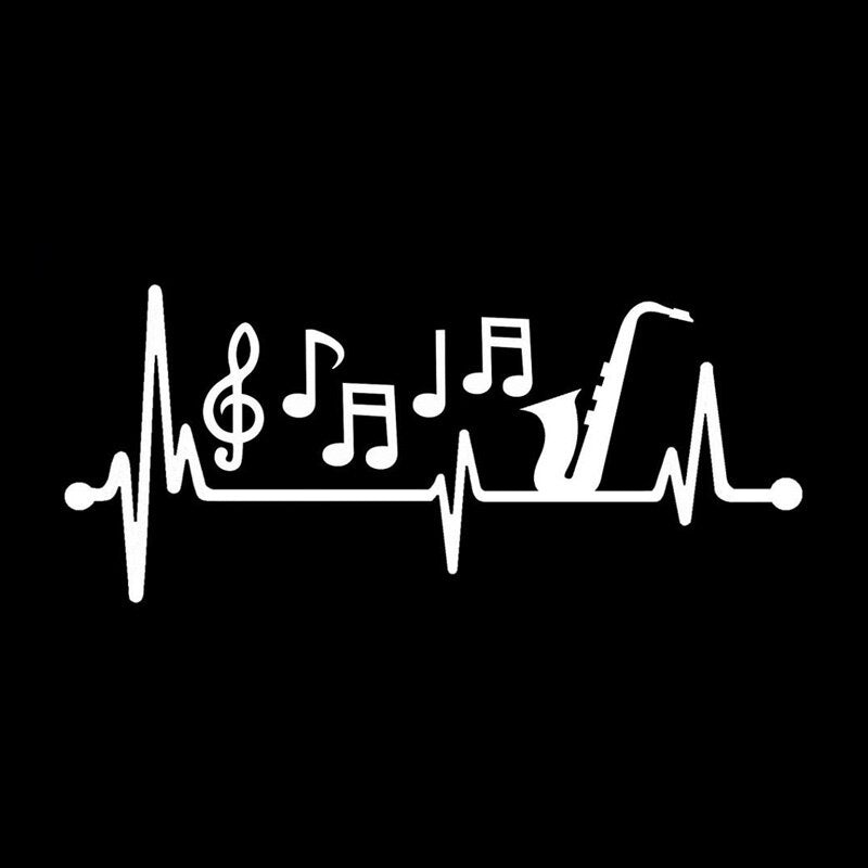 15CM*6.5CM  Car Sticker Sax Saxophone Musical Notes Heartbeat  Vinyl Black/Silver Decal  C22-1016