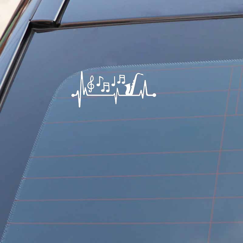 15CM*6.5CM  Car Sticker Sax Saxophone Musical Notes Heartbeat  Vinyl Black/Silver Decal  C22-1016
