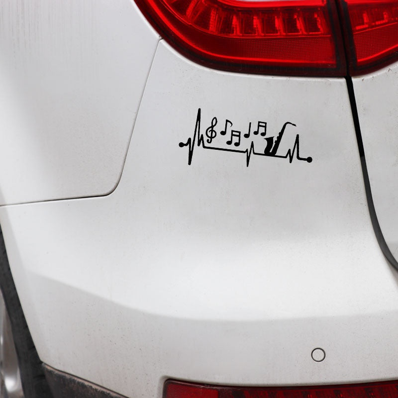 15CM*6.5CM  Car Sticker Sax Saxophone Musical Notes Heartbeat  Vinyl Black/Silver Decal  C22-1016