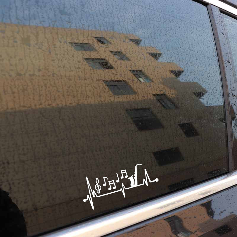 15CM*6.5CM  Car Sticker Sax Saxophone Musical Notes Heartbeat  Vinyl Black/Silver Decal  C22-1016