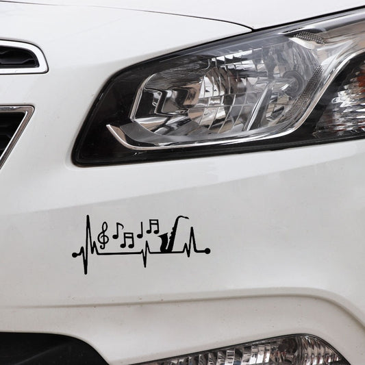 15CM*6.5CM  Car Sticker Sax Saxophone Musical Notes Heartbeat  Vinyl Black/Silver Decal  C22-1016