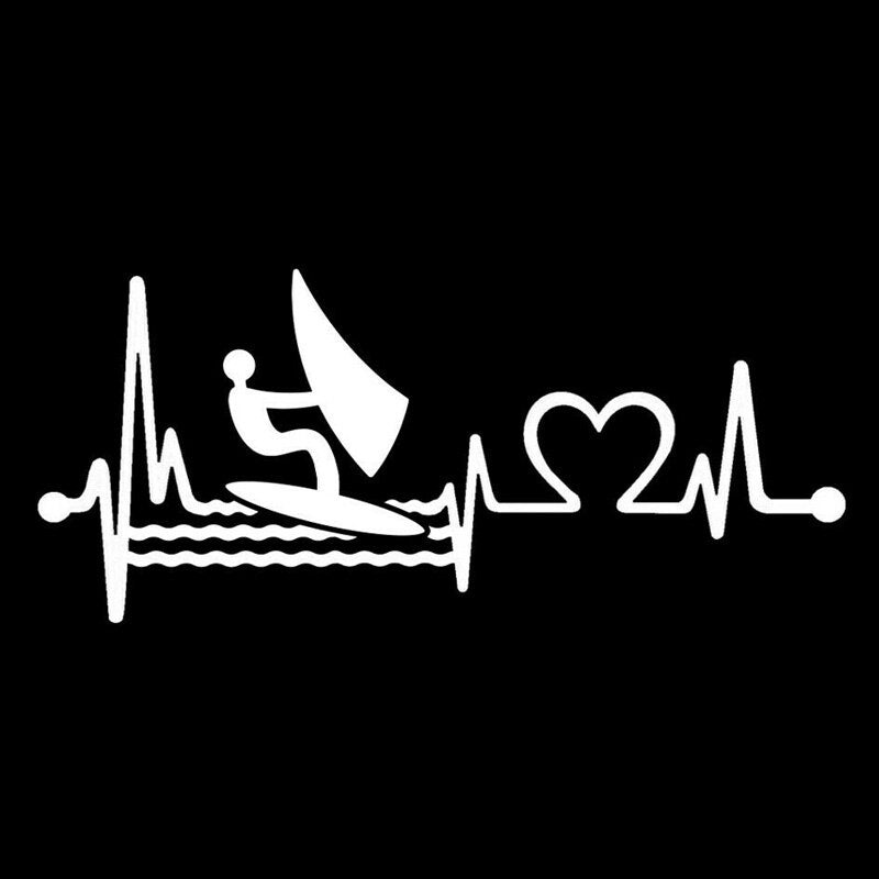 14.7CM*6.5CM Windsurfing with Heartbeat Lifeline Kiteboard Vinyl  Car Sticker C22-1024