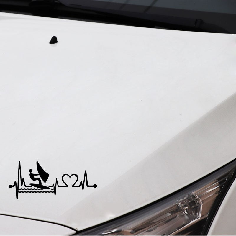 14.7CM*6.5CM Windsurfing with Heartbeat Lifeline Kiteboard Vinyl  Car Sticker C22-1024