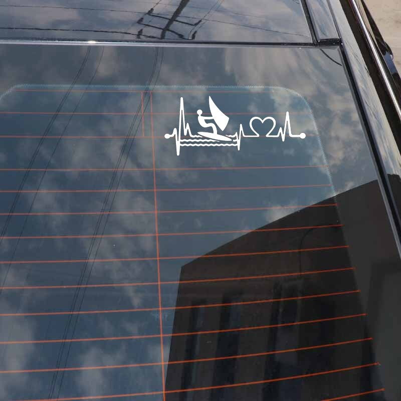 14.7CM*6.5CM Windsurfing with Heartbeat Lifeline Kiteboard Vinyl  Car Sticker C22-1024