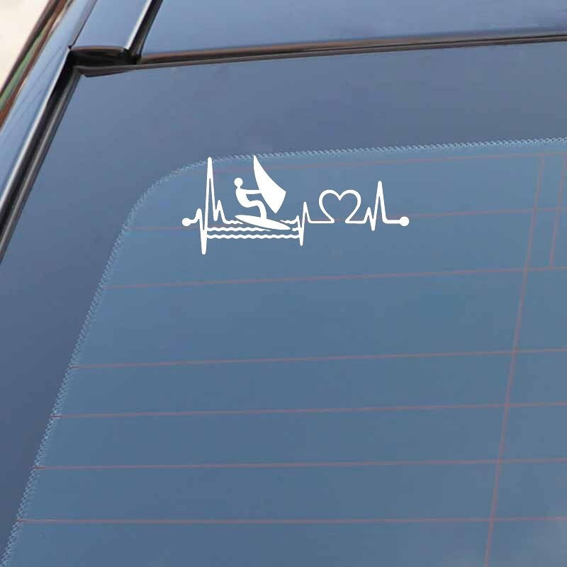 14.7CM*6.5CM Windsurfing with Heartbeat Lifeline Kiteboard Vinyl  Car Sticker C22-1024