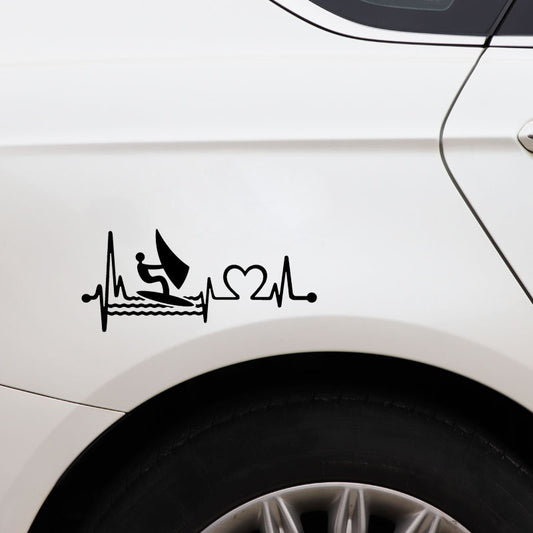 14.7CM*6.5CM Windsurfing with Heartbeat Lifeline Kiteboard Vinyl  Car Sticker C22-1024