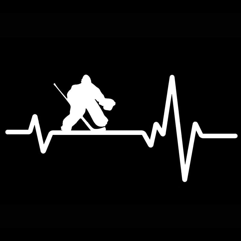 16.2CM*7.5CM Fun Hockey Goalie Pads Puck Heartbeat Line Vinyl Black/Silver Car Sticker C22-1166