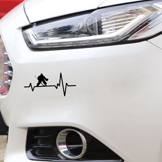 16.2CM*7.5CM Fun Hockey Goalie Pads Puck Heartbeat Line Vinyl Black/Silver Car Sticker C22-1166