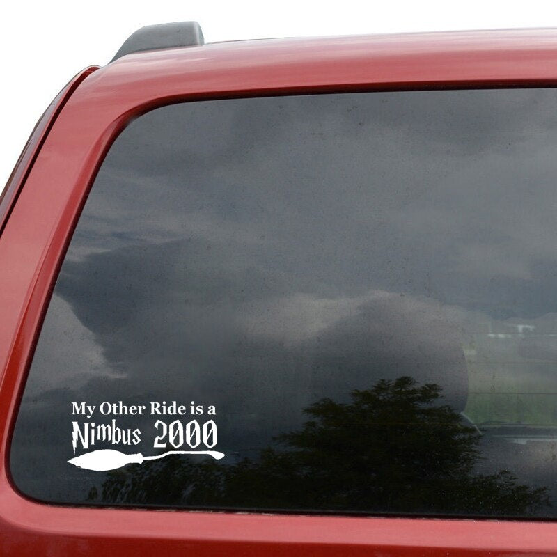 15.7CM*7CM Funny My Other Ride Is A Nimbus 2000 Vinyl Car Sticker Black Silver Decal C11-1387