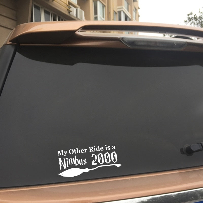15.7CM*7CM Funny My Other Ride Is A Nimbus 2000 Vinyl Car Sticker Black Silver Decal C11-1387