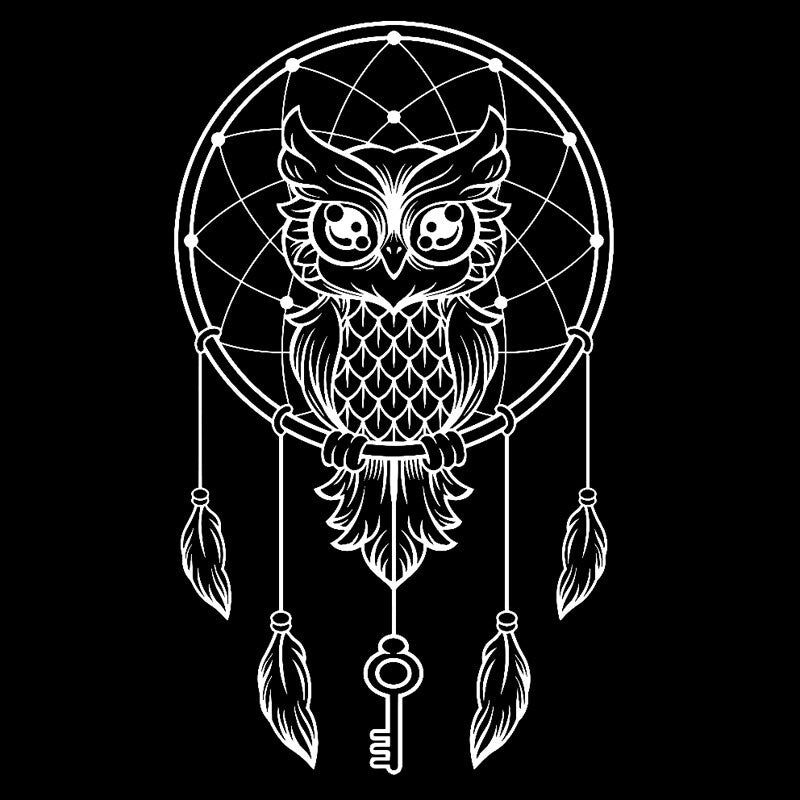 9.9CM*17CM Fashion Dreamcatcher Owl Dreams Vinyl Black/Silver Car Sticker C22-0951