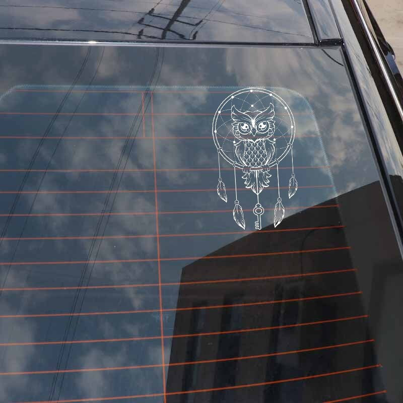 9.9CM*17CM Fashion Dreamcatcher Owl Dreams Vinyl Black/Silver Car Sticker C22-0951