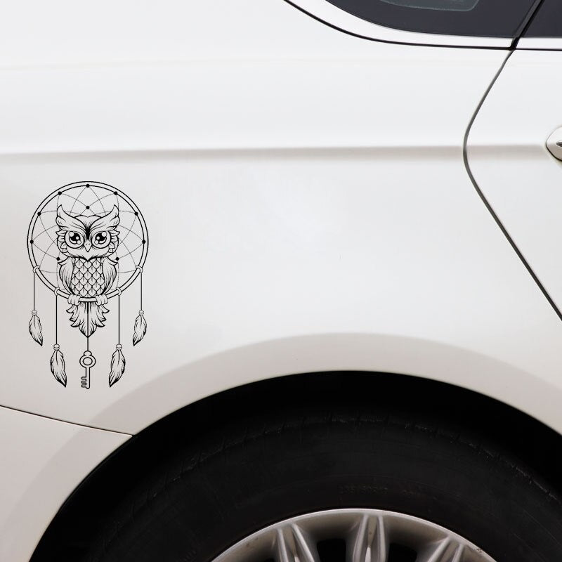 9.9CM*17CM Fashion Dreamcatcher Owl Dreams Vinyl Black/Silver Car Sticker C22-0951