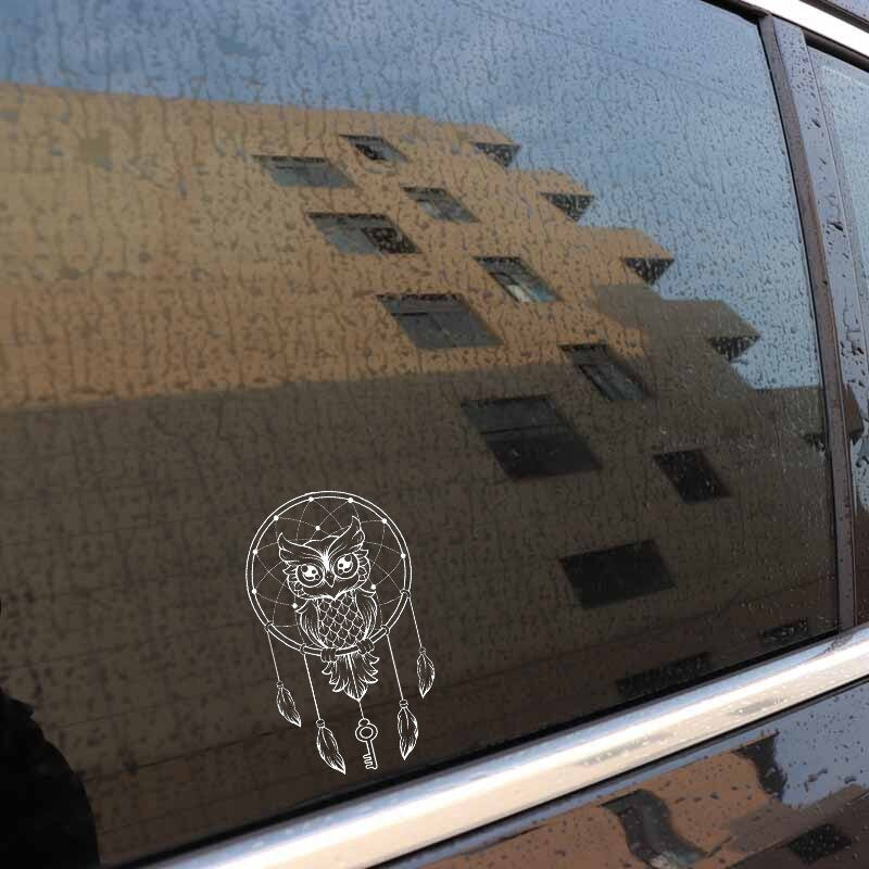 9.9CM*17CM Fashion Dreamcatcher Owl Dreams Vinyl Black/Silver Car Sticker C22-0951
