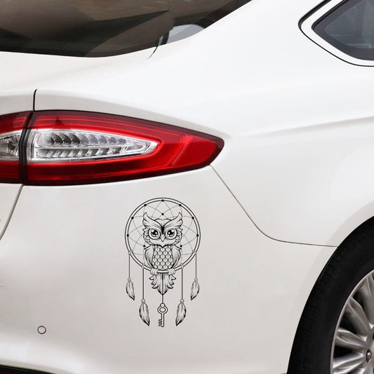 9.9CM*17CM Fashion Dreamcatcher Owl Dreams Vinyl Black/Silver Car Sticker C22-0951
