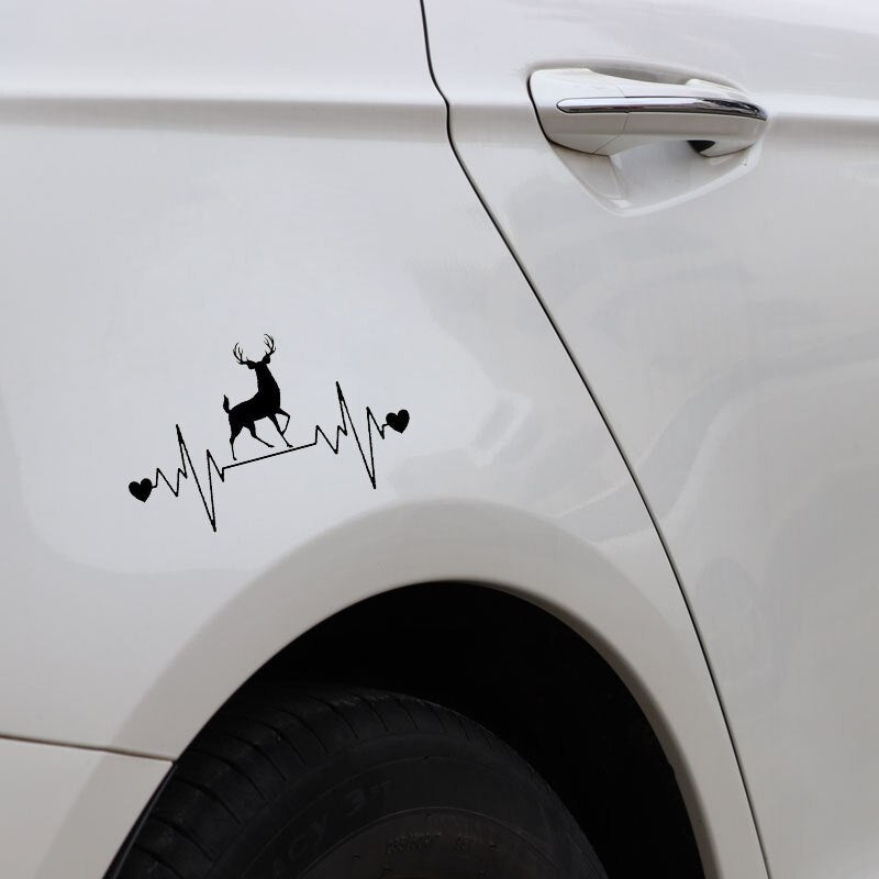 16.2CM*10CM Deer Hunting Heartbeat LifelineVinyl Black/Silver Decoration Car Sticker C22-1110