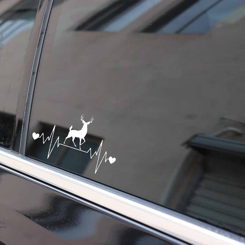 16.2CM*10CM Deer Hunting Heartbeat LifelineVinyl Black/Silver Decoration Car Sticker C22-1110