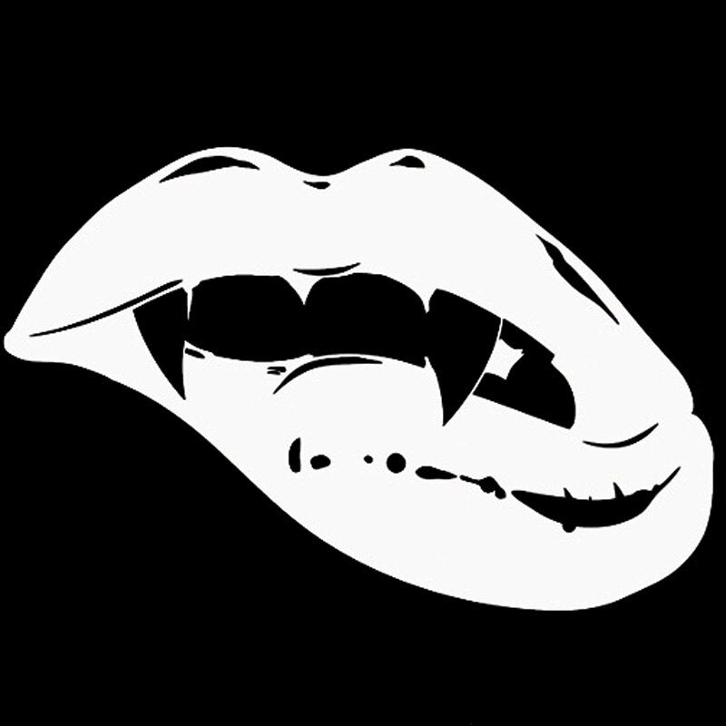 18X11.8CM Fashion Sharp Monster Mouth Kiss Vampire Lips TEETH Vinyl Decal Car Sticker Black/Silver S8-1419