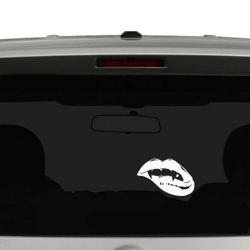 18X11.8CM Fashion Sharp Monster Mouth Kiss Vampire Lips TEETH Vinyl Decal Car Sticker Black/Silver S8-1419
