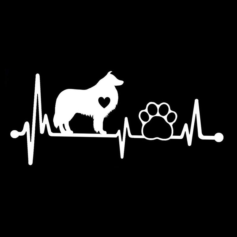 14.4CM*6.4CM Collie Heartbeat Lifeline Dog Paw Vinyl Motorcycle Black/Silver Car Sticker C22-1058