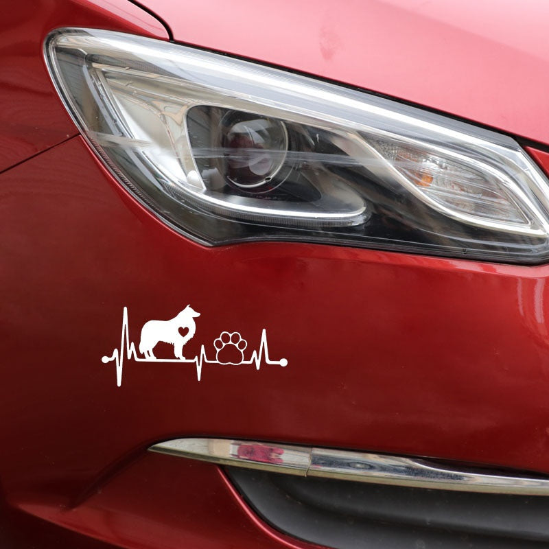 14.4CM*6.4CM Collie Heartbeat Lifeline Dog Paw Vinyl Motorcycle Black/Silver Car Sticker C22-1058