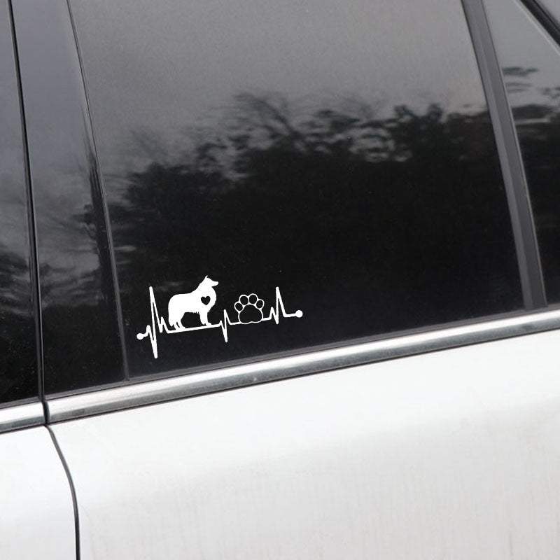 14.4CM*6.4CM Collie Heartbeat Lifeline Dog Paw Vinyl Motorcycle Black/Silver Car Sticker C22-1058