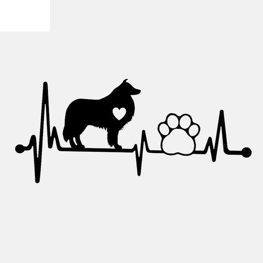 14.4CM*6.4CM Collie Heartbeat Lifeline Dog Paw Vinyl Motorcycle Black/Silver Car Sticker C22-1058