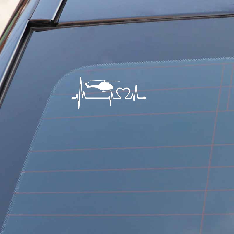 15.3CM*6.6CM Helicopter Heartbeat Lifeline Chopper Pilot Vinyl Black/Silver Car Sticker C22-1028