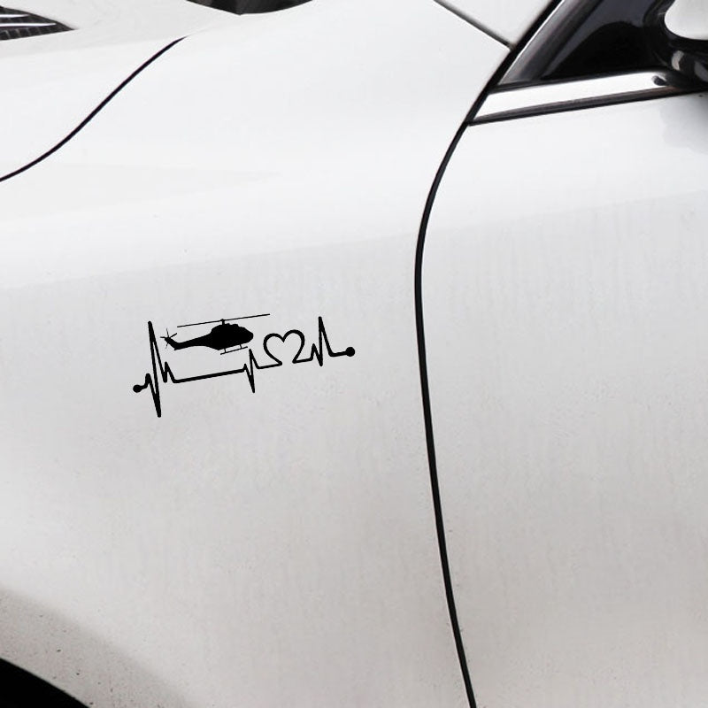 15.3CM*6.6CM Helicopter Heartbeat Lifeline Chopper Pilot Vinyl Black/Silver Car Sticker C22-1028