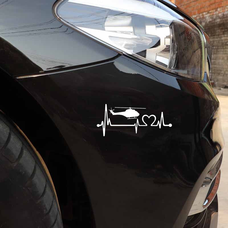 15.3CM*6.6CM Helicopter Heartbeat Lifeline Chopper Pilot Vinyl Black/Silver Car Sticker C22-1028