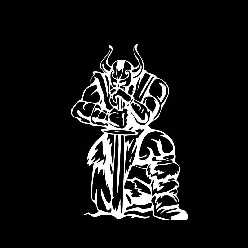 9.7*14.5CM Covering The Body Kneel Ready To Attack Viking Warrior Soldier Car Sticker Black/Silver Vinyl C21-0033