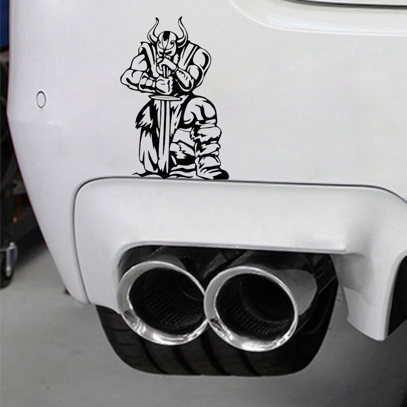 9.7*14.5CM Covering The Body Kneel Ready To Attack Viking Warrior Soldier Car Sticker Black/Silver Vinyl C21-0033