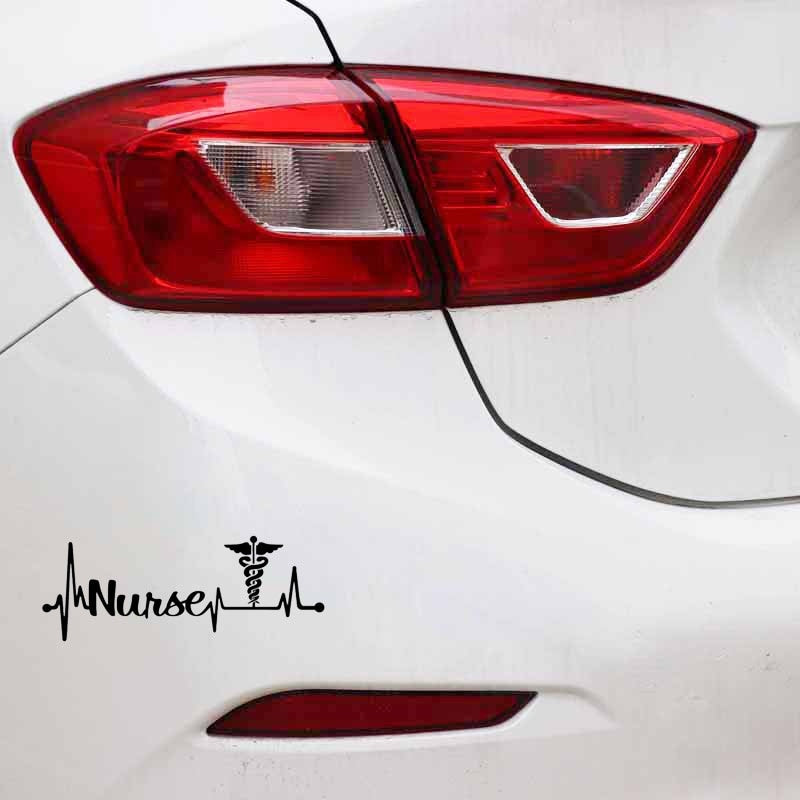 15.7CM*5.9CM Nurse Heartbeat Lifeline Caduceus Vinyl Black/Silver Car Sticker C22-1027
