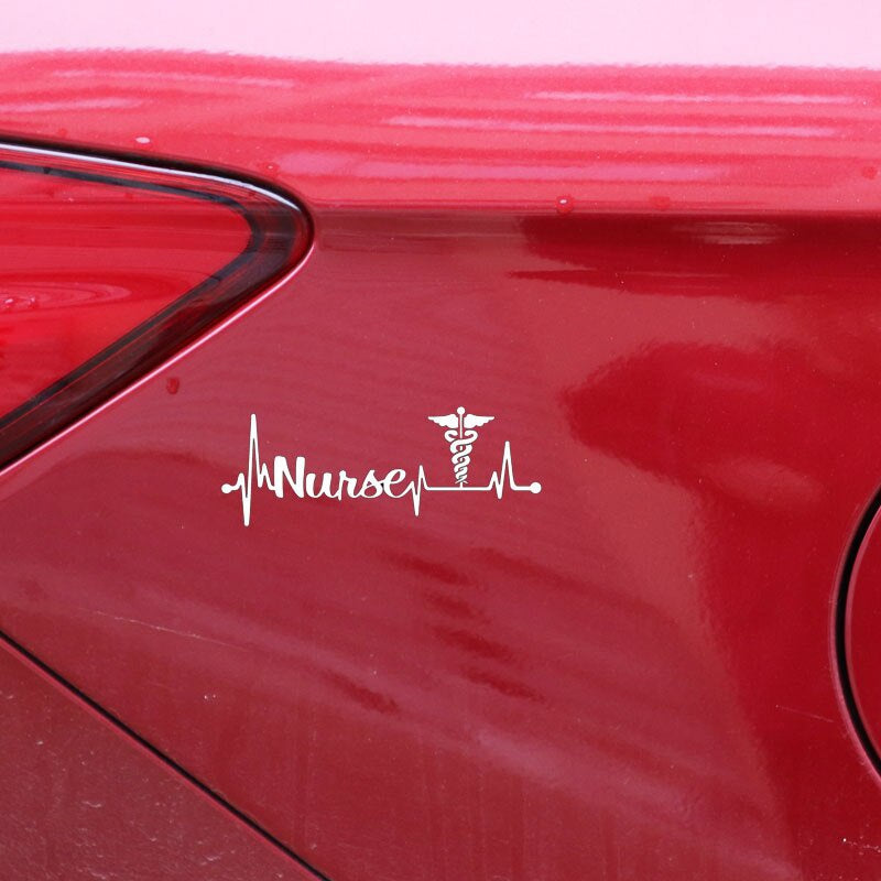 15.7CM*5.9CM Nurse Heartbeat Lifeline Caduceus Vinyl Black/Silver Car Sticker C22-1027
