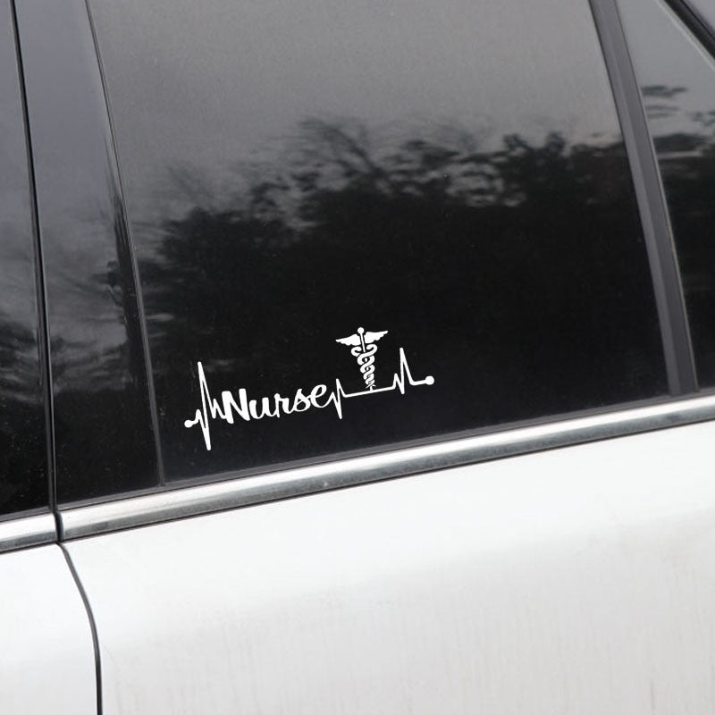 15.7CM*5.9CM Nurse Heartbeat Lifeline Caduceus Vinyl Black/Silver Car Sticker C22-1027