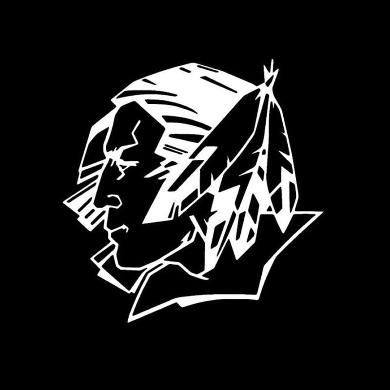16*16.1CM Cartoon Fighting Sioux With FEATHER Decals Vinyl Car Stickers Black/Silver S8-1562