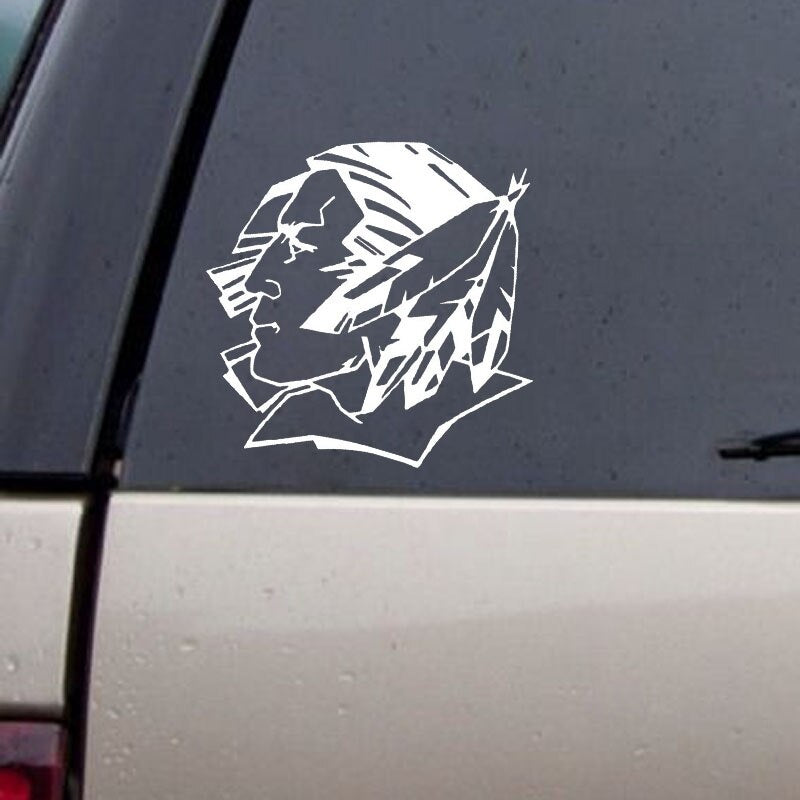 16*16.1CM Cartoon Fighting Sioux With FEATHER Decals Vinyl Car Stickers Black/Silver S8-1562