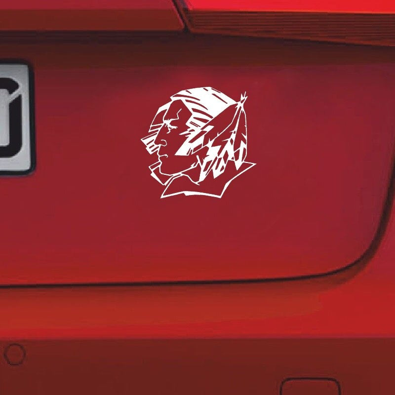 16*16.1CM Cartoon Fighting Sioux With FEATHER Decals Vinyl Car Stickers Black/Silver S8-1562