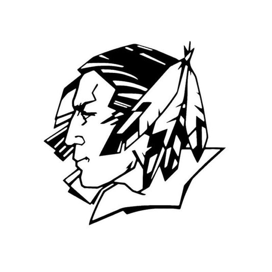 16*16.1CM Cartoon Fighting Sioux With FEATHER Decals Vinyl Car Stickers Black/Silver S8-1562