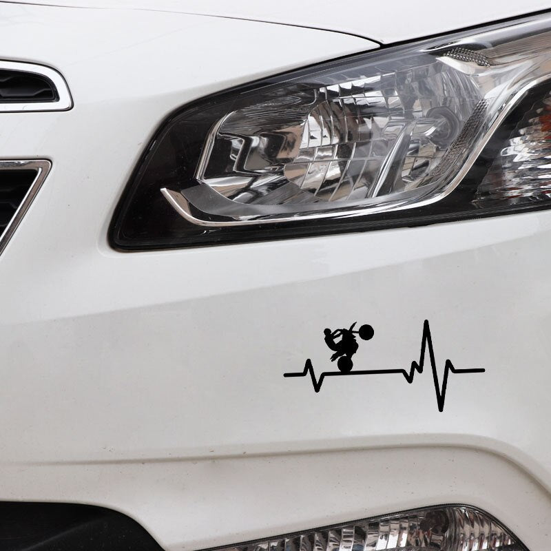 16.3CM*7.5CM  Dirt Bike Motorcycle Tires Wheelie Heartbeat Vinyl Black/Silver  Car Sticker C22-1258